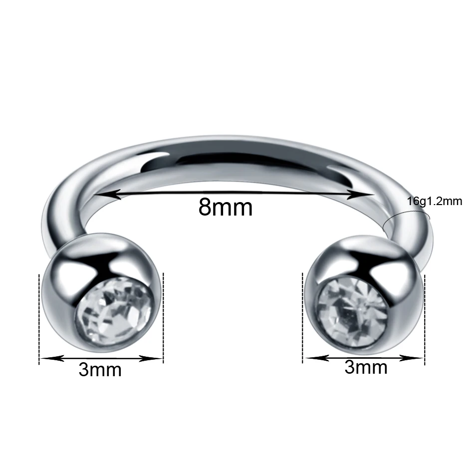1Pc  Horseshoe Nose Ring Internal Thread Circular Septum Nose Hoop Ball Spike Eyebrow Ear Lip Piercing Body Jewelry