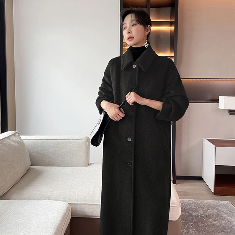 Customized Small Batch Popular This Year High-end Middle Aged and Elderly Profile Casual Fashion Long Vicuna Cashmere Coat