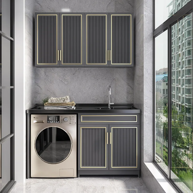 Modern Stainless Steel Design Counter Basin Washboard Space Aluminum Laundry Pool Single Cabinet for Hotel Closet Balcony Wash