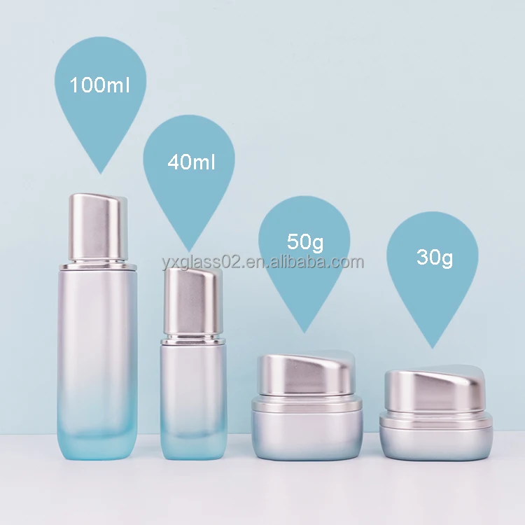 Recyclable Cosmetic glass bottle set irregular shape special design skincare cosmetic packaging bottle with matt spray pump cap factory