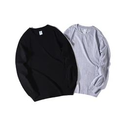 cotton full long sleeve t-shirt for men spring and autumn crew neck black gym simple t shirt