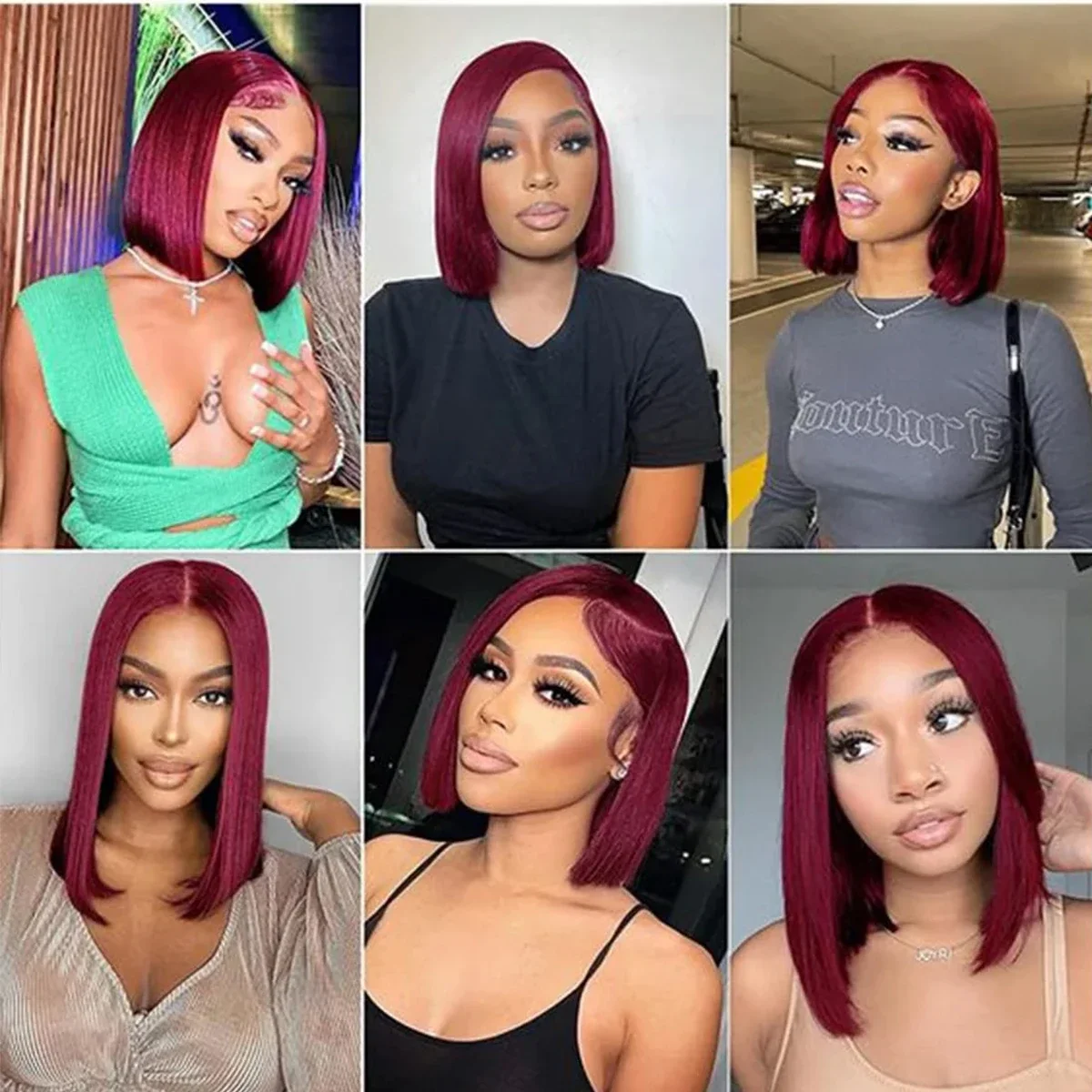 Burgunder Lace Front Echthaar Bob Perücke Remy Haar Vorgestylt_voghion.com