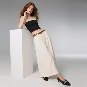 Retro Fashion Black Beige Ladies Work Pumps Big Size 35-43 Pointed Toe Hard-Wearing Rubber Outsole with Hoof Heels