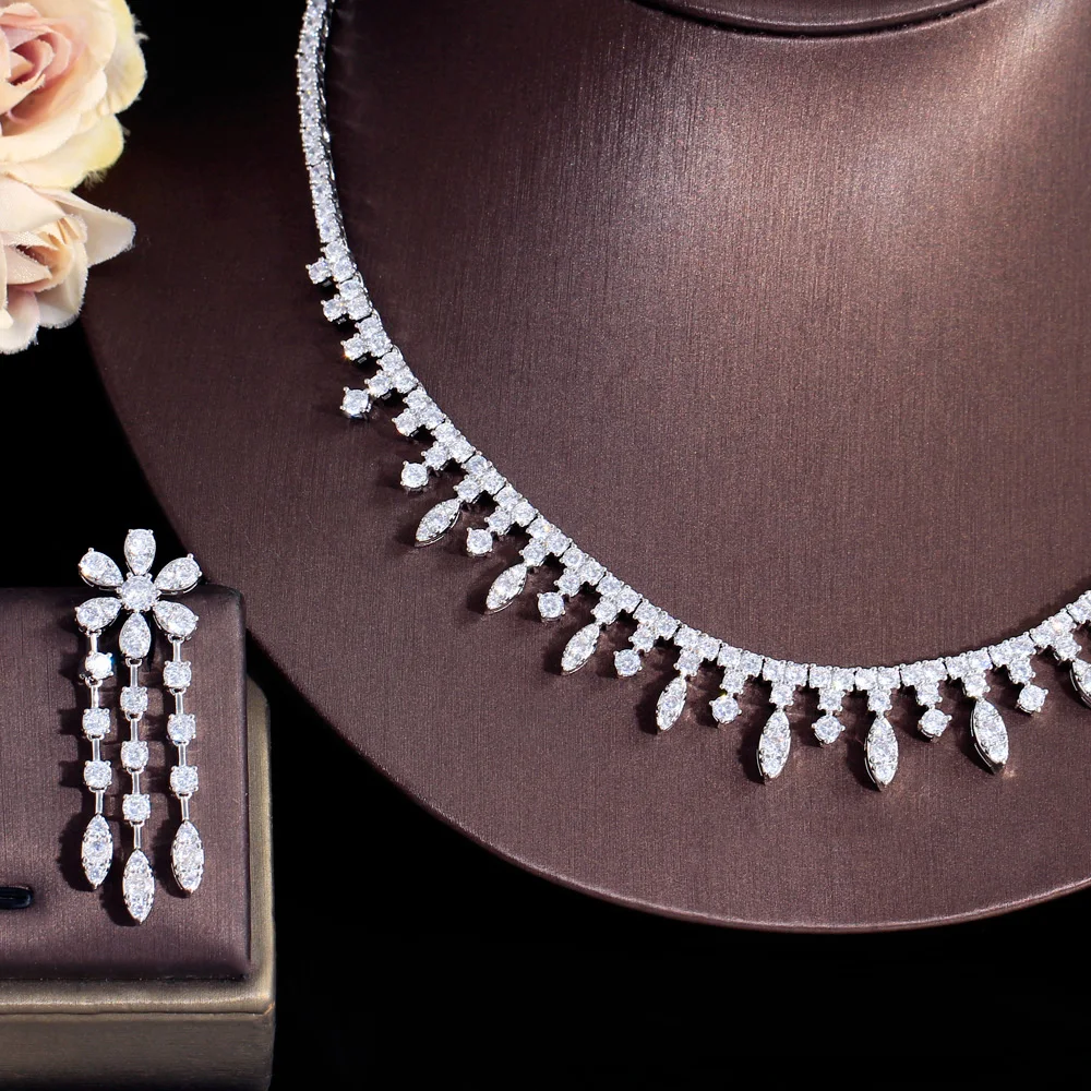 Qoolady Jewelry Sets Elegant White Gold Plated Necklaces