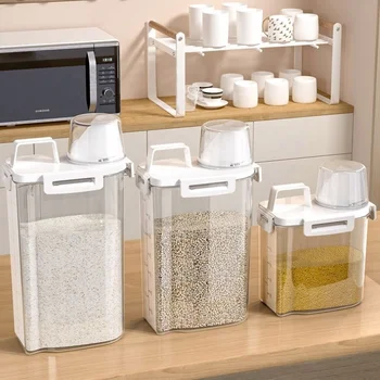 Household storage miscellaneous grain barrels storage tanks kitchen rice barrels fresh-keeping boxes with measuring cups