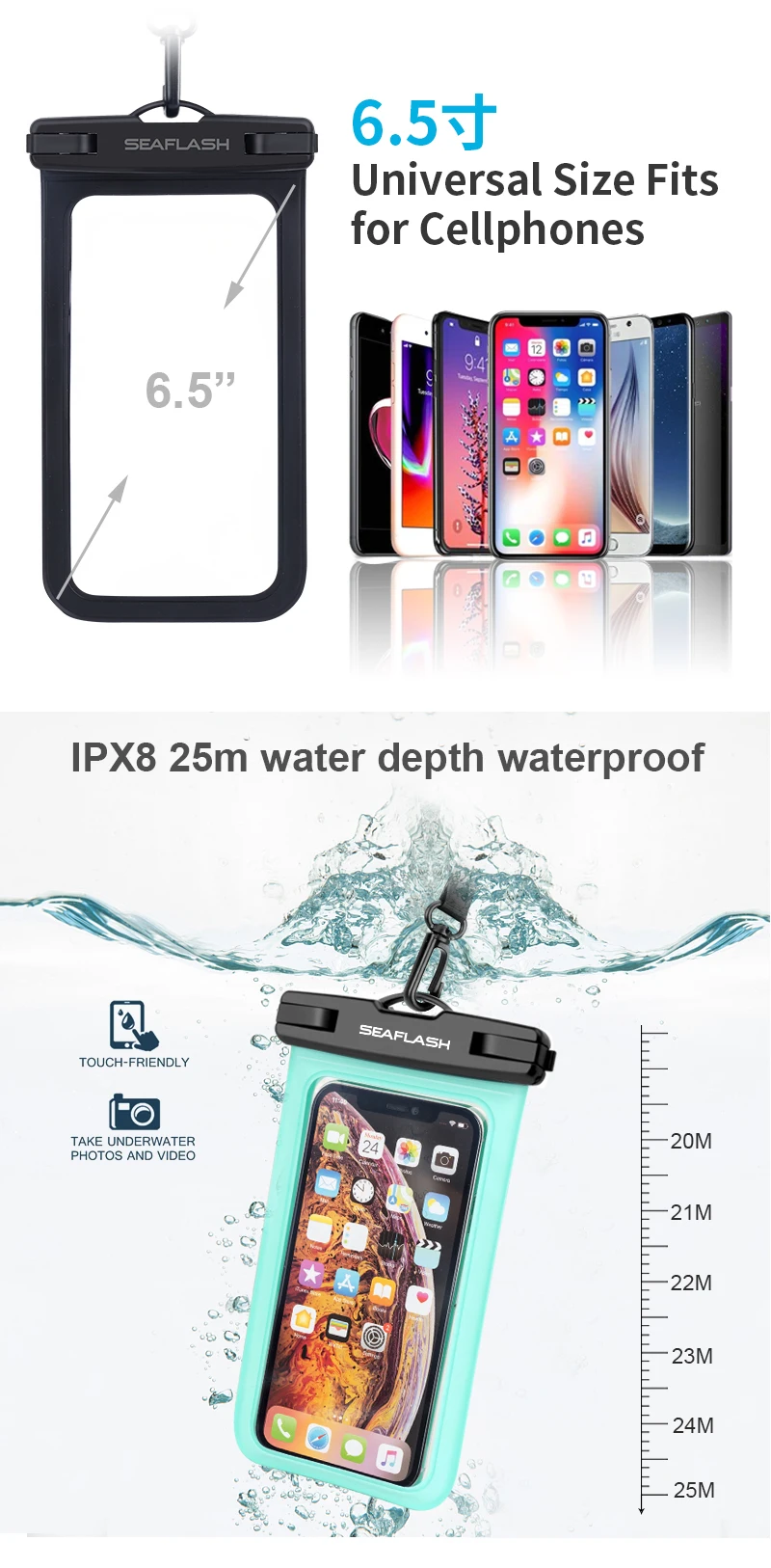 Customized color beach pvc mobile phone waterproof case bag for cell phone