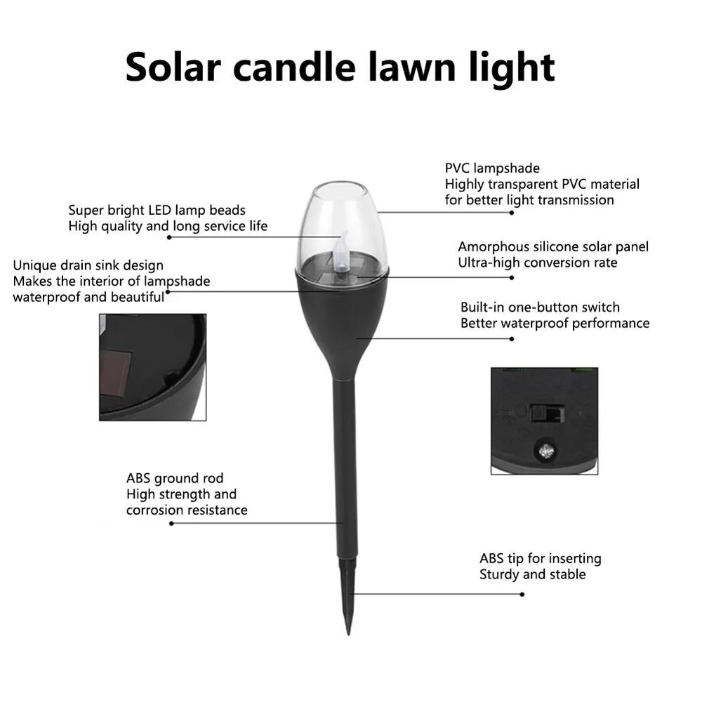 Solar Garden Flames Candle Lights Outdoor Landscape LED Torch Stake Lamp for Decoration Patio Pathway factory