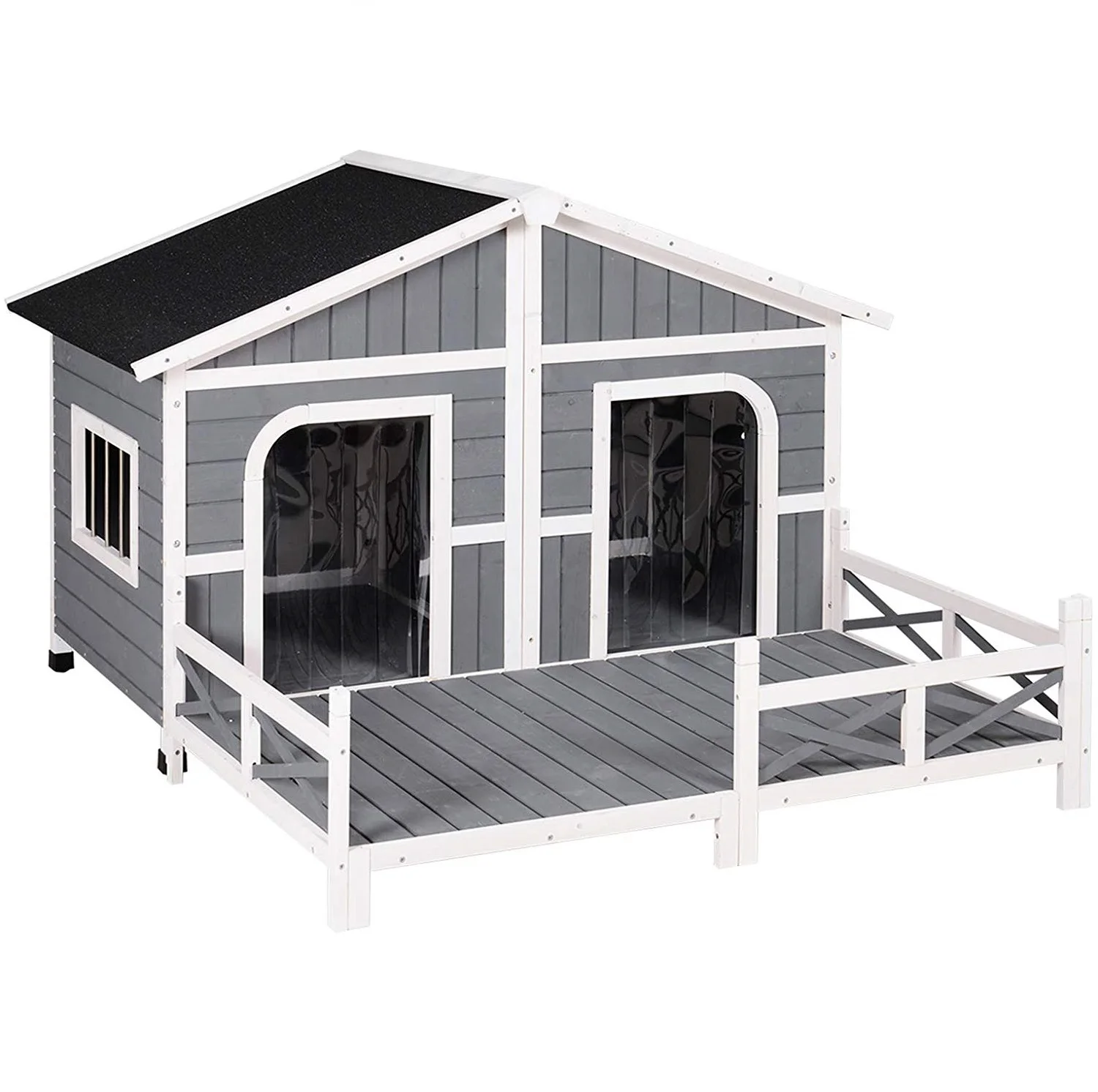 Outdoor Weatherproof Rustic Log Cabin Style Wood Pet Large Dog House Kennel