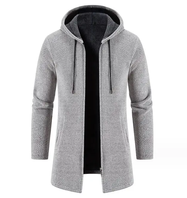 Winter Men Plush Coat With Hooded Warm Sleeve Cardigan Thick Big Size Casual Jacket Man Long Parka_voghion.com