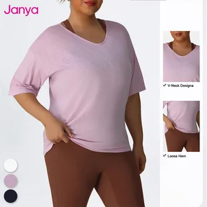Janya Oversized Women Fitness Shirt Plus Size Loose Fit Quick Dry Breathable Yoga Workout Top Outdoor Running Sports T Shirt