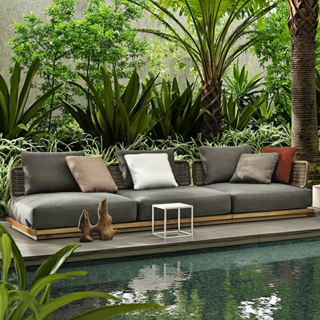Nordic Luxury Lounge Outdoor Patio Sofa Set with Metal and Teak
