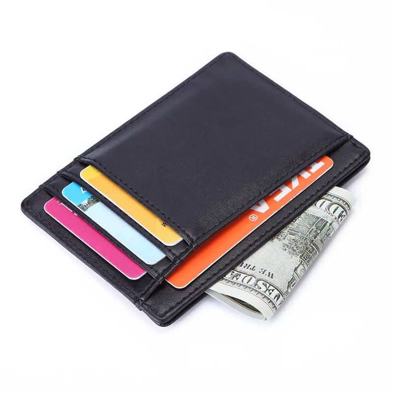 Slim Minimalist Genuine Leather RFID Blocking Anti Scan NFC Front Pocket Credit Card Holder Wallet for Men