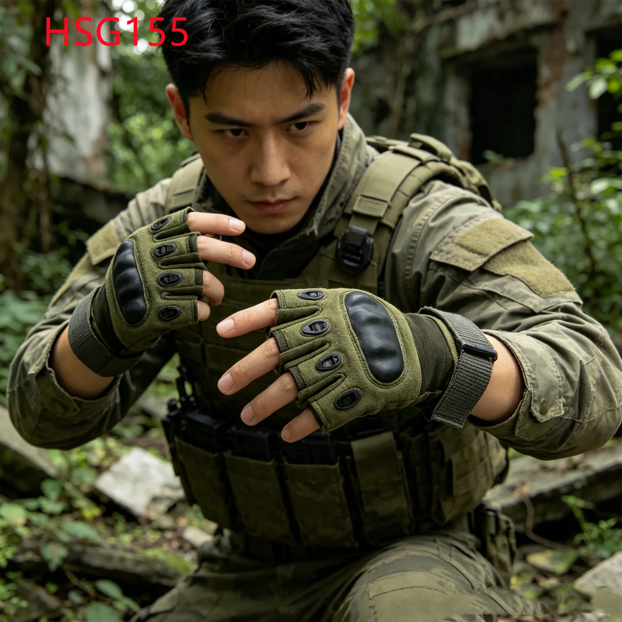 LXG,Field Mission Operation Sweat-wicking Green Hunting Gloves Security Guard Duty Work Half Finger Tactical Gloves HSG155