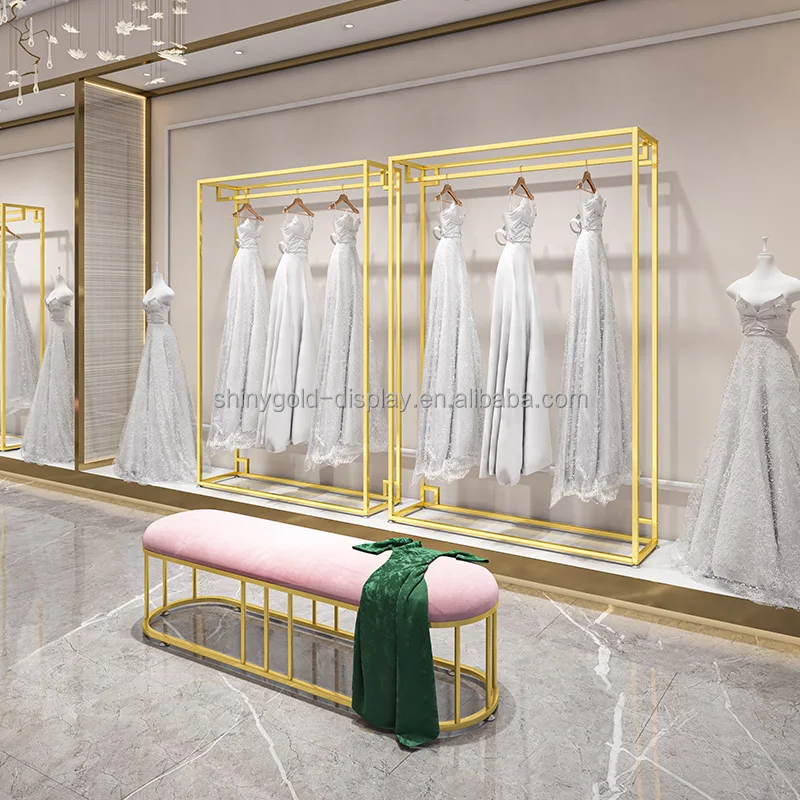 Scaffale per abbigliamento nero scaffali per appendiabiti in oro espositore per negozio di abbigliamento da donna espositore da terra commercio