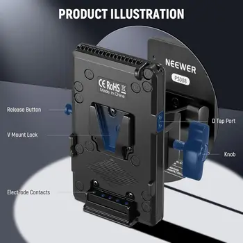 NEEWER V Mount Battery Plate with Super Clamp Mount Pole Holder and D Tap to DC Cable for Continuous Video Lighting Power Supply detail image