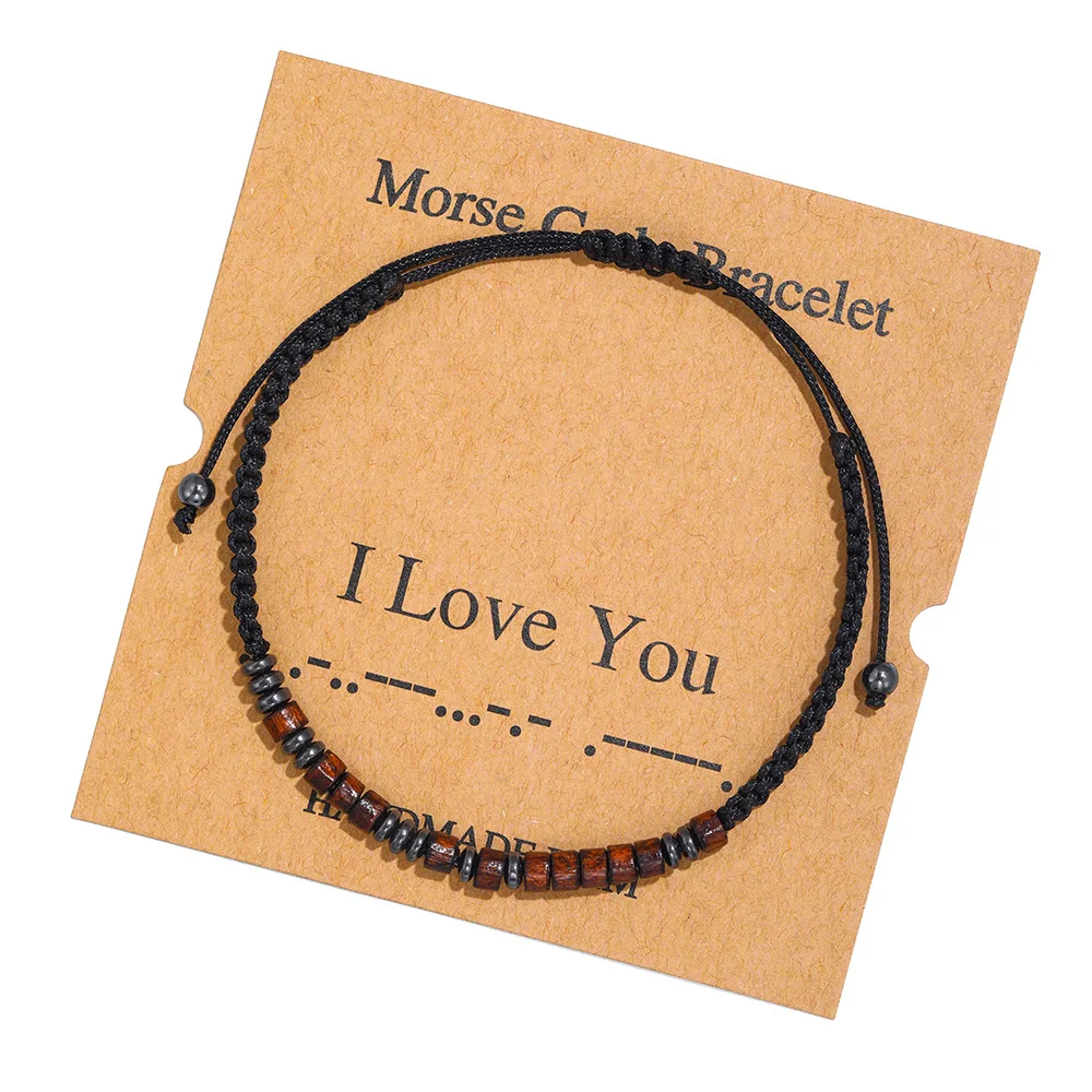 2022 New Morse Code Bracelets Creative Black Stone Beaded Handmade