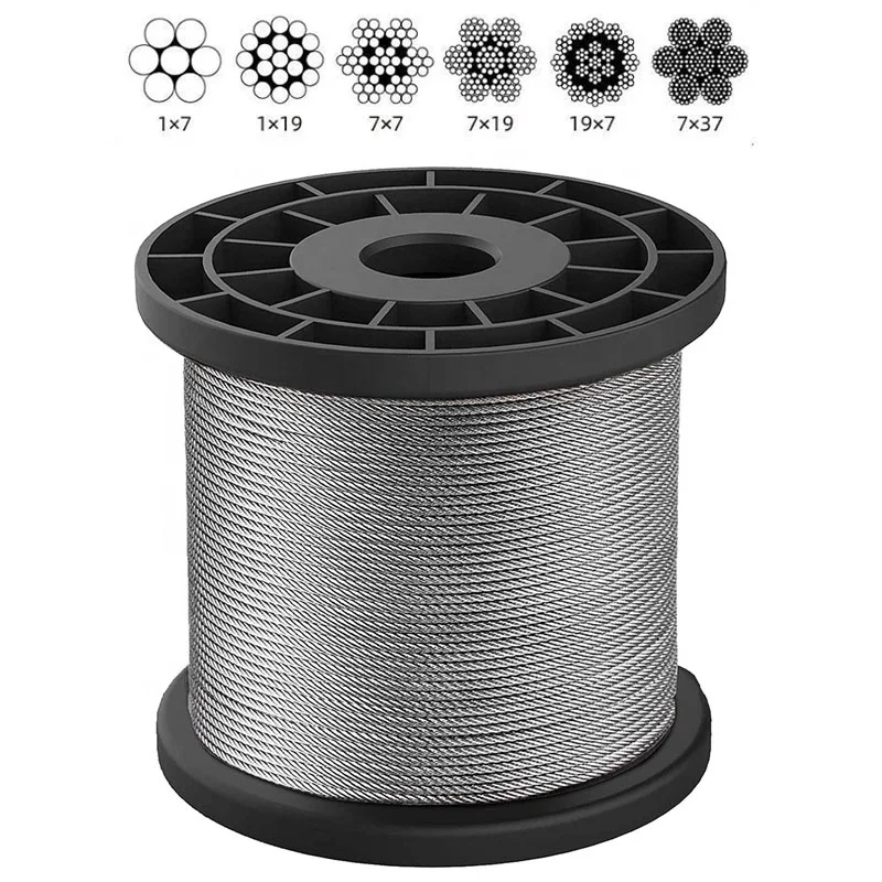 304 316 Stainless Steel Rigging Railing Rope Wire Cable 7x7 7x19 Steel