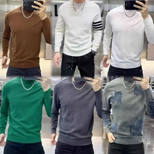 Autumn Winter Warm Men's O-neck Anti-Wrinkle 100% Cotton Knitted Pullover Sweater Fashion Patchwork Korean Street Casual