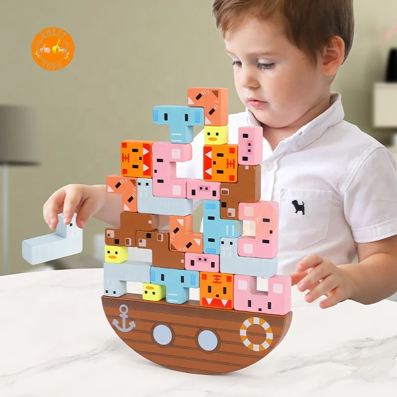 Wooden Stacking Blocks Balancing Game Toy Wood Equilibrium Puzzles Toy Preschool Educational Games Montessori Toy