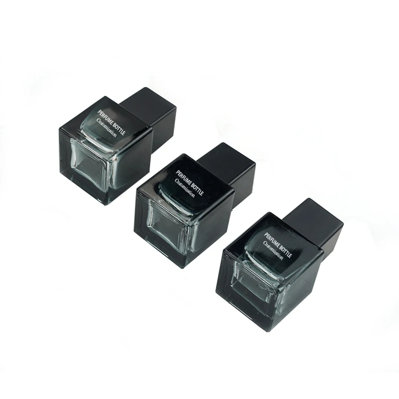 30ml 50ml 100ml Customized Gradient Black Square Perfume Bottles with ABS Square Lid