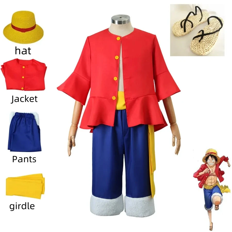Anime Luffy Cosplay Costume Straw Hat Red Jacket Halloween Carnival Party  Costumes for Men Women Adult Children, image size:900x900