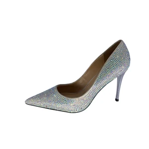 Hot Sale Ladies High Heels Bridal Diamond Wedding Shoes Shiny Pointed Stiletto High Heels Silver Temperament Women's Shoes