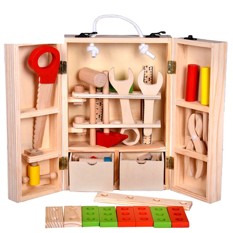 Nuts and Bolts Wooden Building Construction Toy Set Pretend Play Tool Box for Kids