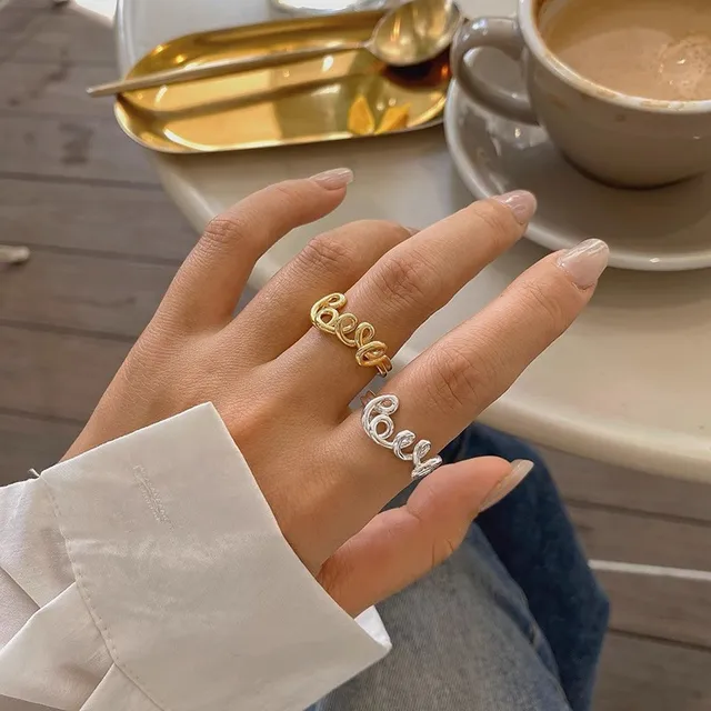 Lowest Price S925 Sterling Silver love Letter Ring Retro Open Index Finger Ring Korean Niche Design High-end Luxury Jewelry