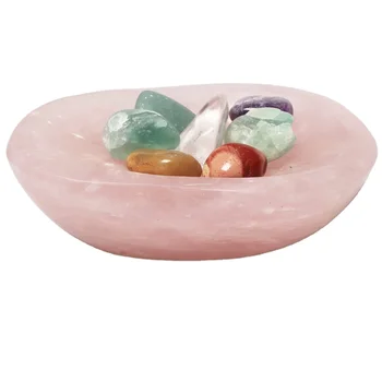 Wholesale high quality natural transparent healing rose quartz pink rose crystal bowl decoration