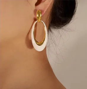 Women's 18K Gold Plated Copper Geometric Hollow Oval Drop Earrings Fashion Jewelry