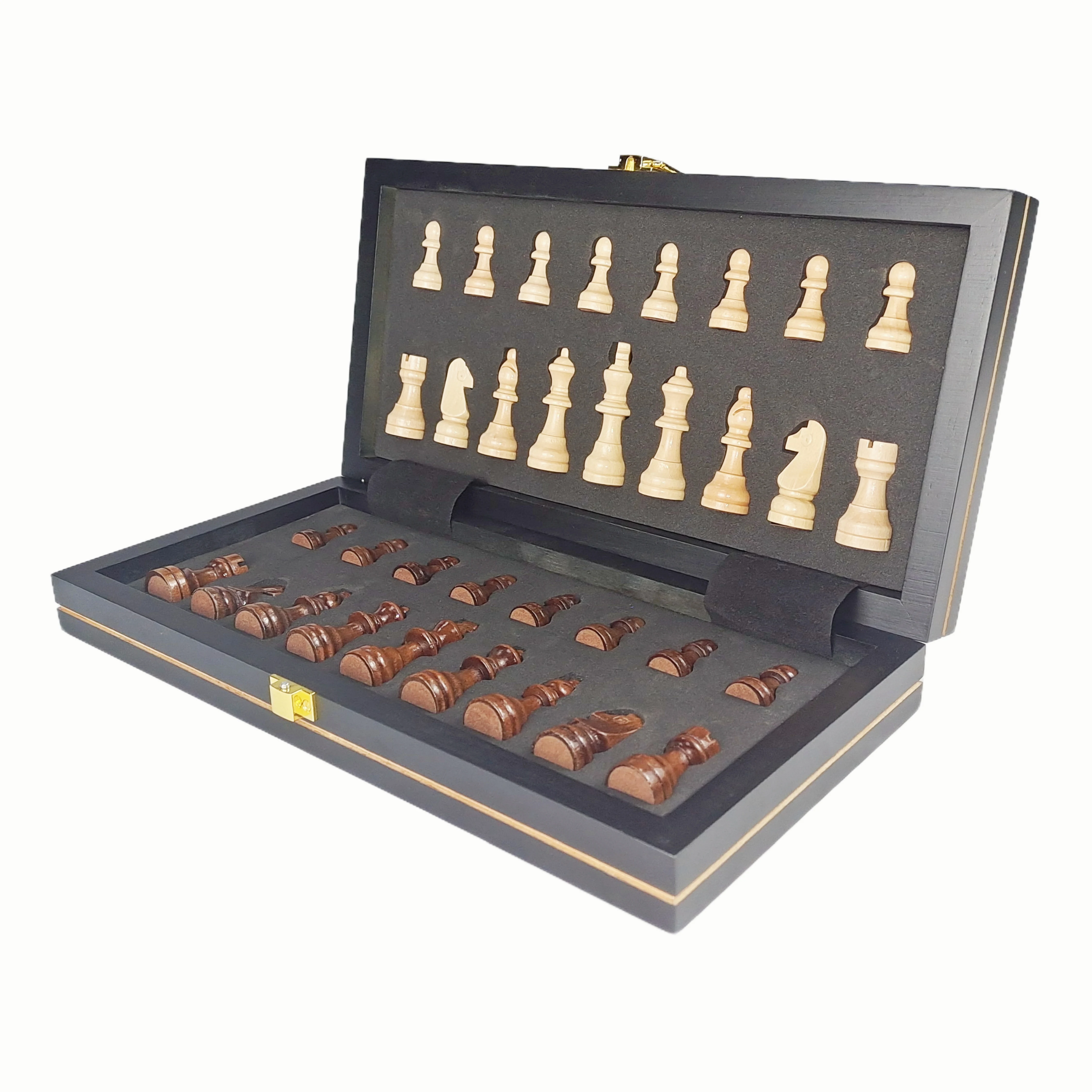 Magnetiskt schackspel i trä hopfällbart för barn_voghion.com