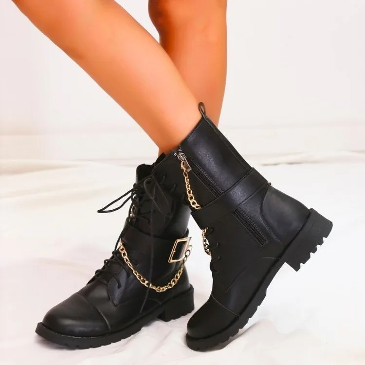 Botas De Cuero Pu Con Botón De Metal Para Mujer,Botines Sexys De Media  Pantorrilla,Botines De Tacón Bajo A La Moda,Fabricante De 2021 - Buy Plano  Blanco Sexy Botines Chelsea Botas Femenina De