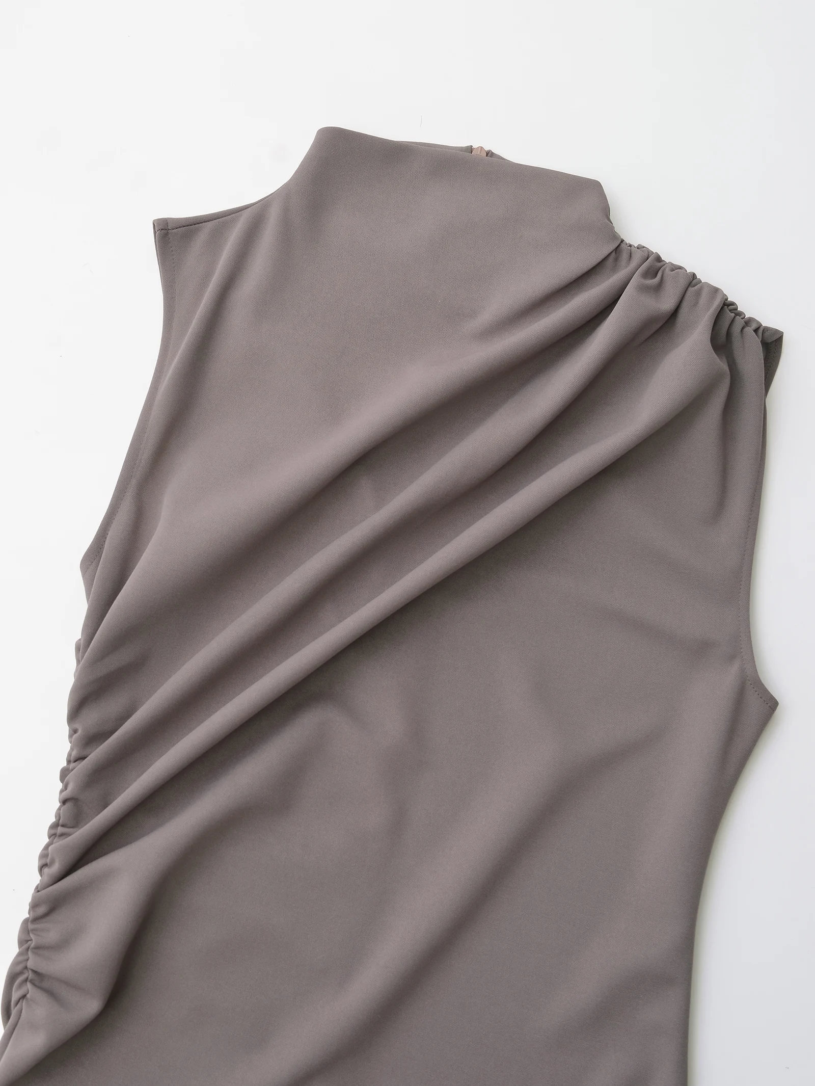 2 Colorway Sleeveless Solid Color Pleated Crew Neck Casual Fashion Summer Long Dress for Women