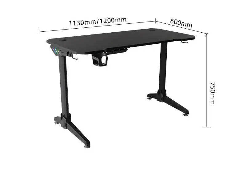 Pc Table Desk Adjustable Height Led Computer Desk Esport Desktop Black