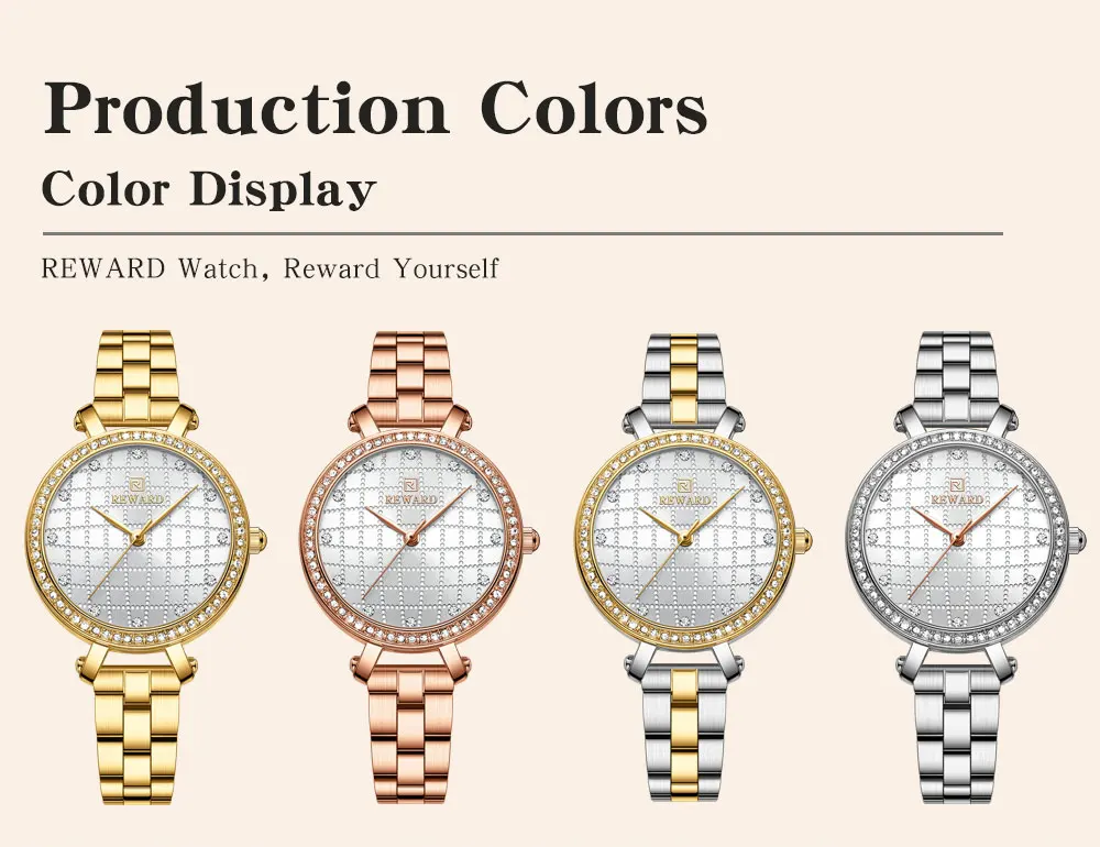 REWARD Watch for Women Wrist Watches Top Brand Quartz Movement Grid Dial Clock Stainless Steel Wristwatches