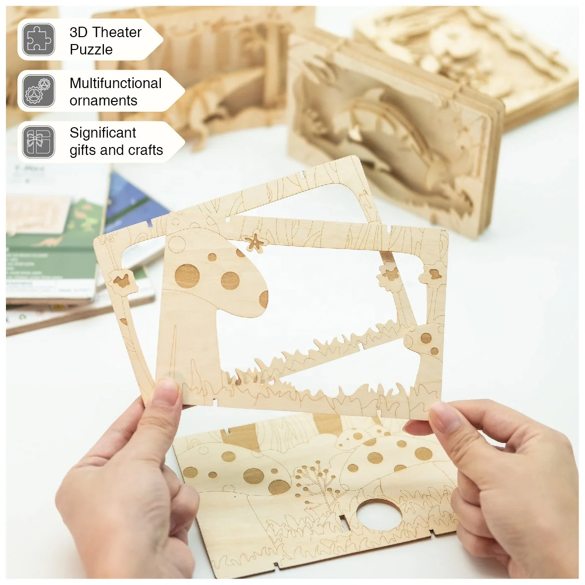 Wincent Original Design Paper Theater Wood Style Animal Mini Puzzle 3D Puzzles Children Wooden 3d Puzzle Gift for Kids