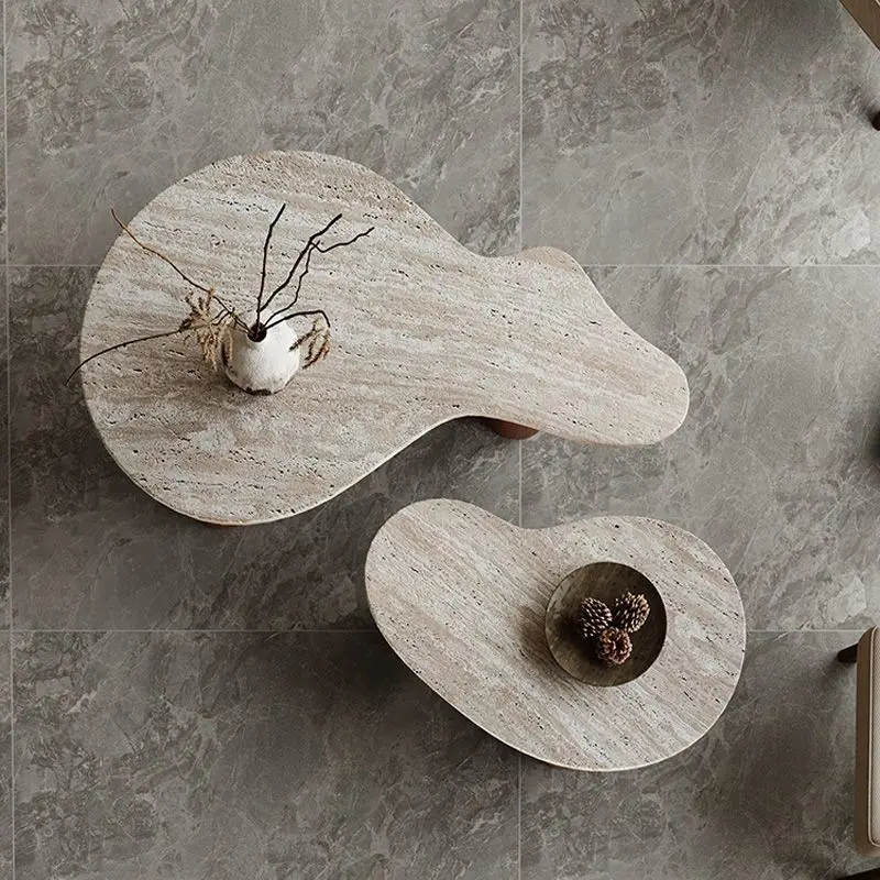 product modern luxury irregular natural stone marble coffee table wabi sabi style red oak set for home dining living room furniture-1