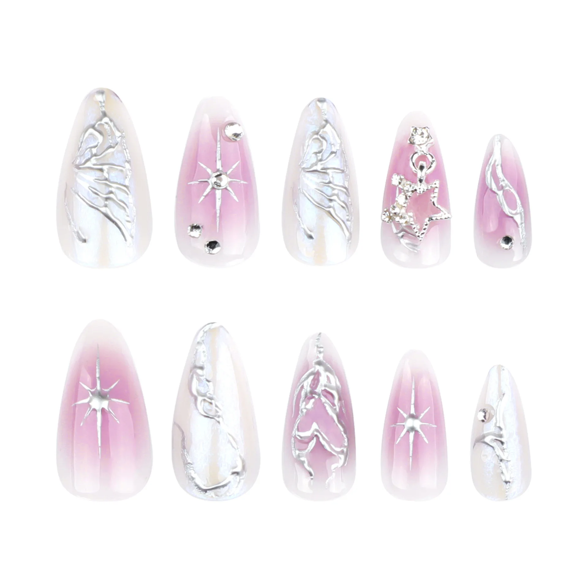 Hot Selling 24 Pcs 3D Almond Design Premium Custom 3D Acrylic