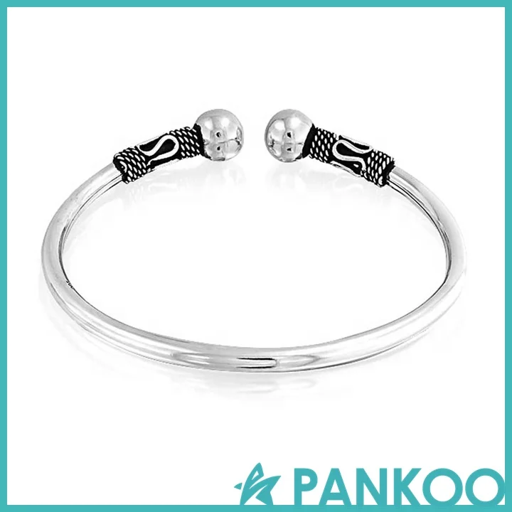 925 Sterling Silver Ball Style Elastic Cuff Bracelet