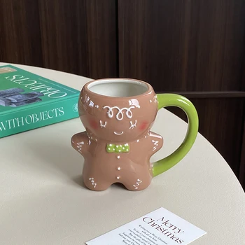 1pc Creative Gingerbread Man Christmas Ceramic Mug Handgrip Pattern Gifts