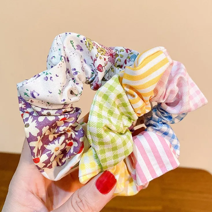 Женская атласная лента для волос, с цветочным принтом в клетку