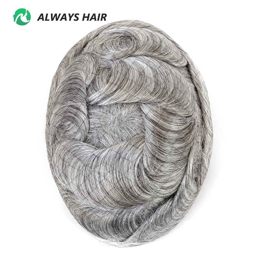 100% Real Human Grey Hair Mens Toupee Men Super Skin Hairpieces