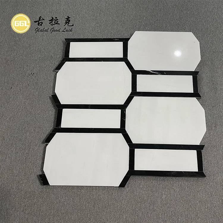 Polished Bathroom Kitchen Black Stone Edge Backsplash Floor Tile Thassos White Marble Octagon Mosaic Tile