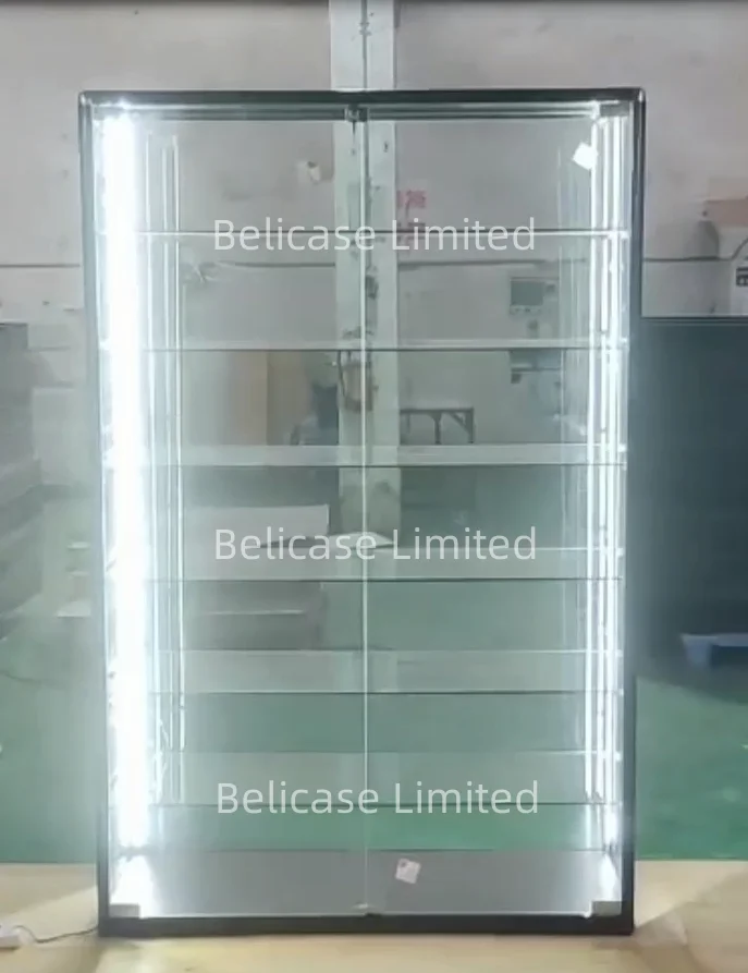 Standard and Customized Full Vision Display Cases for Collectibles Aluminum with Led Light Lockable Glass Display Showcase