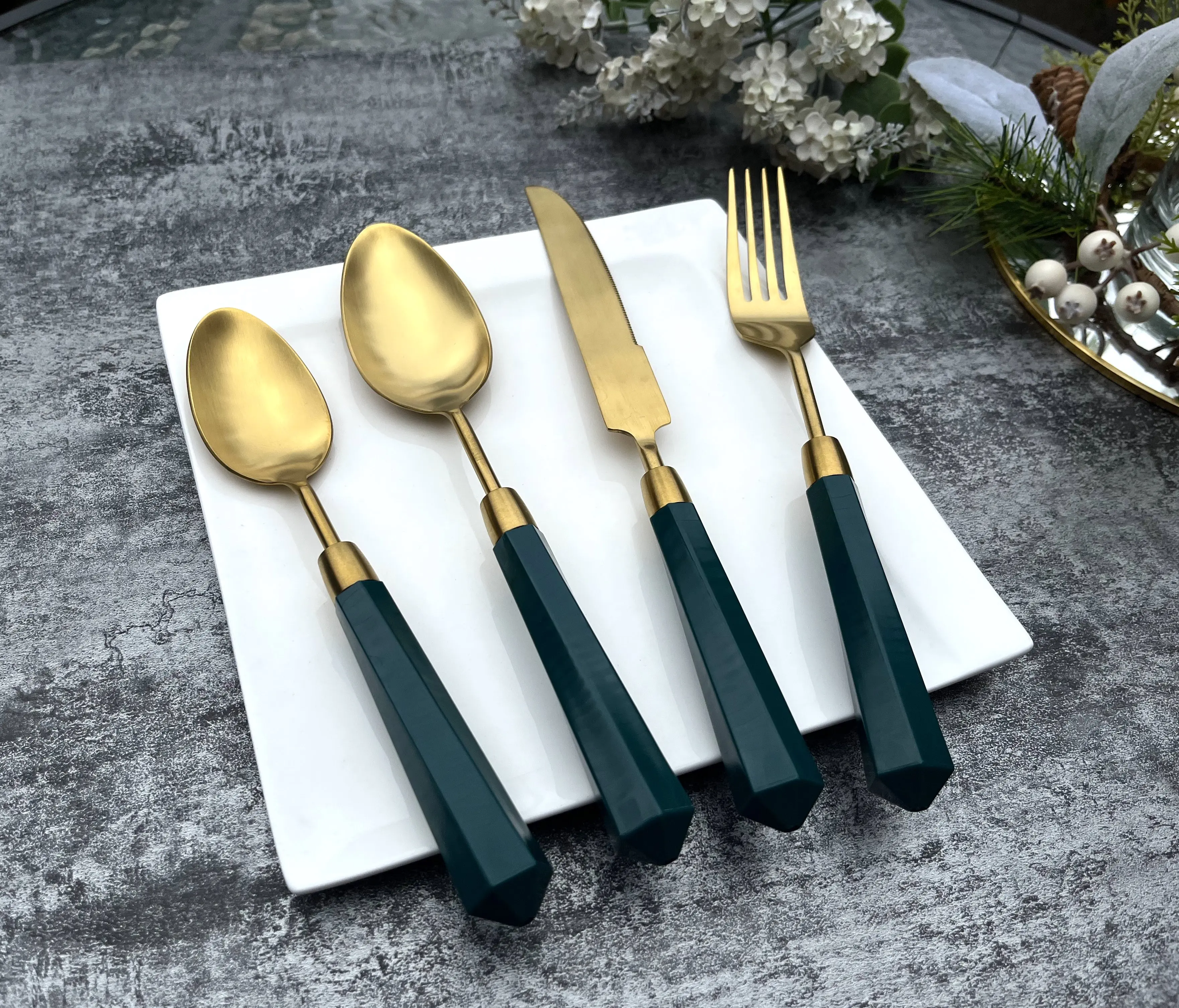 Plush good Lux Jade & Gold Designer Flatware