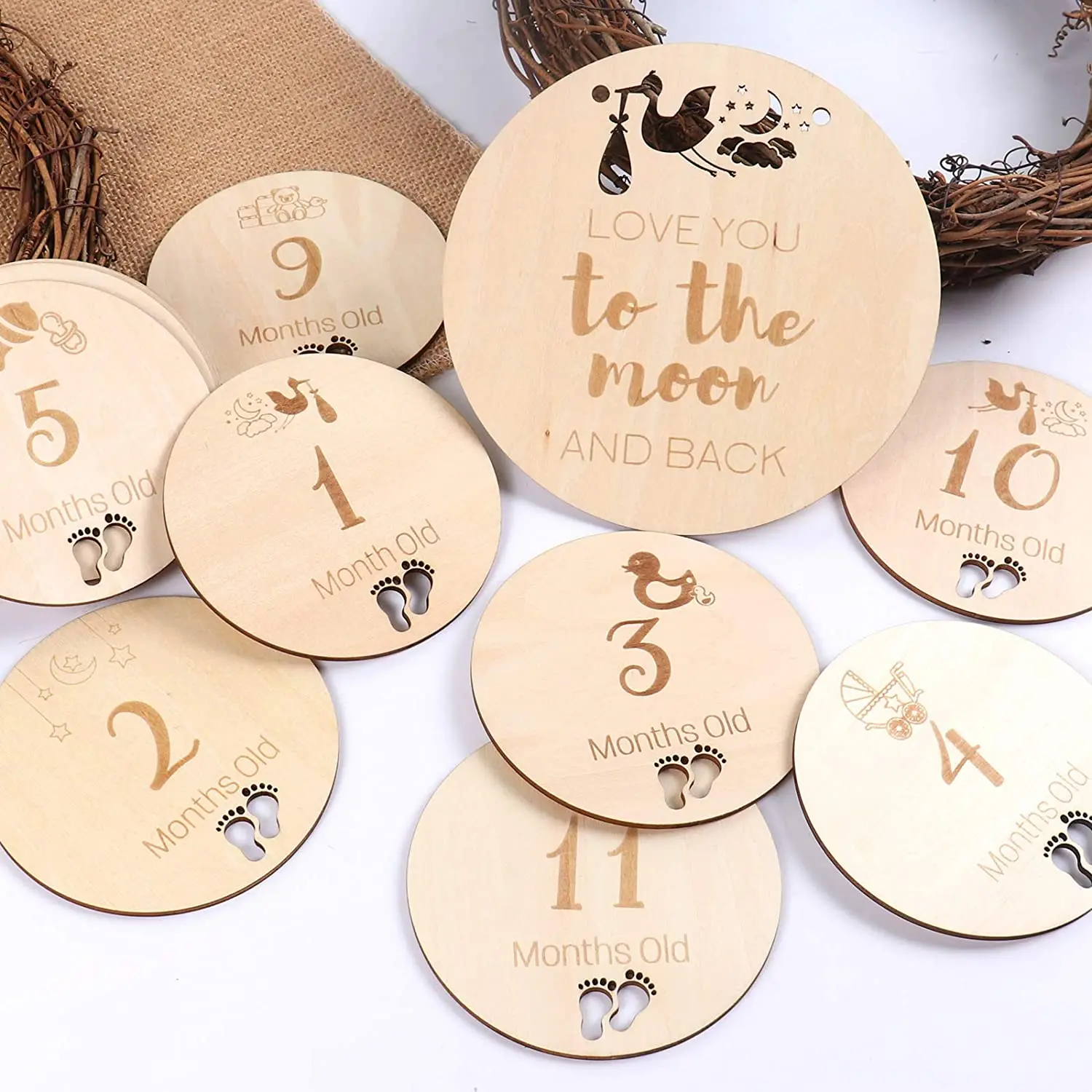 Wooden Baby Monthly Milestone Dics 13 Engraved Milestone Discs From Newborn  To 1 Year Baby Birth Announcement Sign With Bag - Buy Wooden Baby Milestone  Dics,Baby Milestone Cards,Dumbbell Discs Product ...