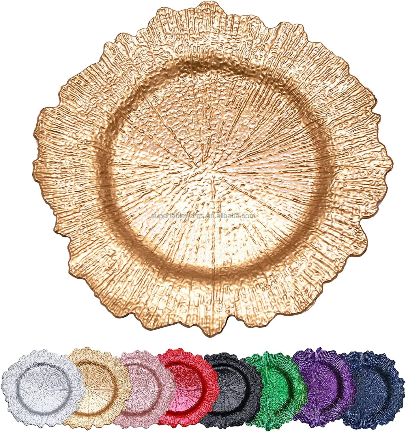 Wholesale 13 Inch Floral Irregular Gold Plastic Charger Plates Wedding