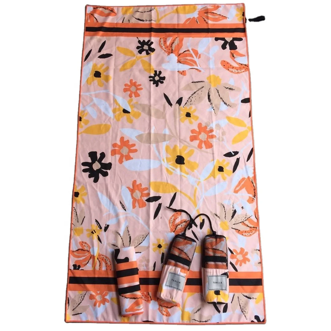 RPET Plastic Bottle Fiber Single Side Printed Bottle Recycled Swimming Beach Towel With Elastic Loop