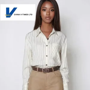 Striped Shirt Women Oversized - Long Sleeve Shirt Jacket with Lapel Collar, Fall Winter Minimalist Chic Blouse