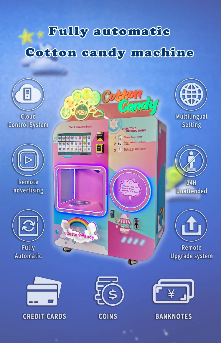 Automatic Cotton Candy Vending Machine 2023 Mg330/ct503 Sunzee Fairy